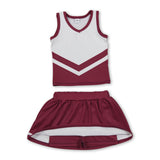 Sleeveless white maroon top skirt girls team cheer active set