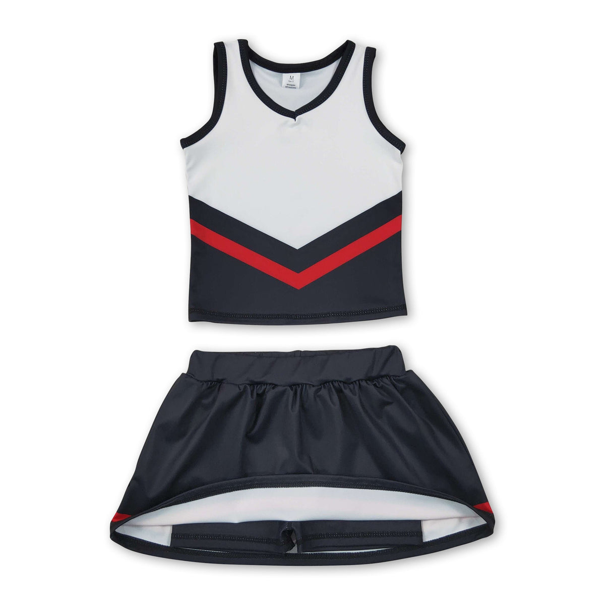 Sleeveless black red top skirt girls team cheer active set