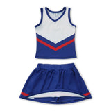 Sleeveless red navy top skirt girls team cheer active set