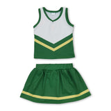 Sleeveless green yellow top skirt girls team cheer active set