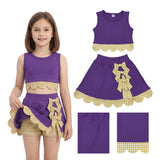 Sleeveless plaid scallop purple girls summer active wear set