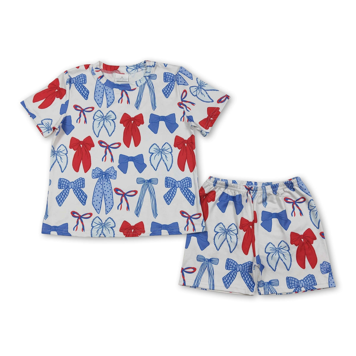 Three Little Tots Red blue bow top shorts kids girls 4th of july outfits