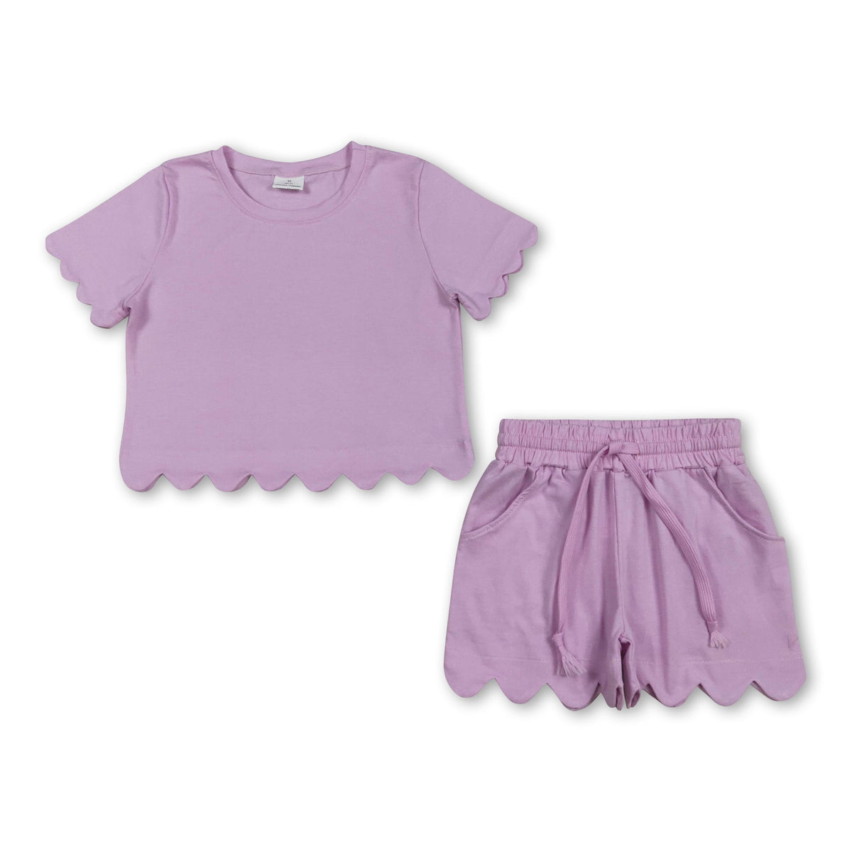 Three Little Tots Short sleeves cotton scallop top shorts girls summer outfit