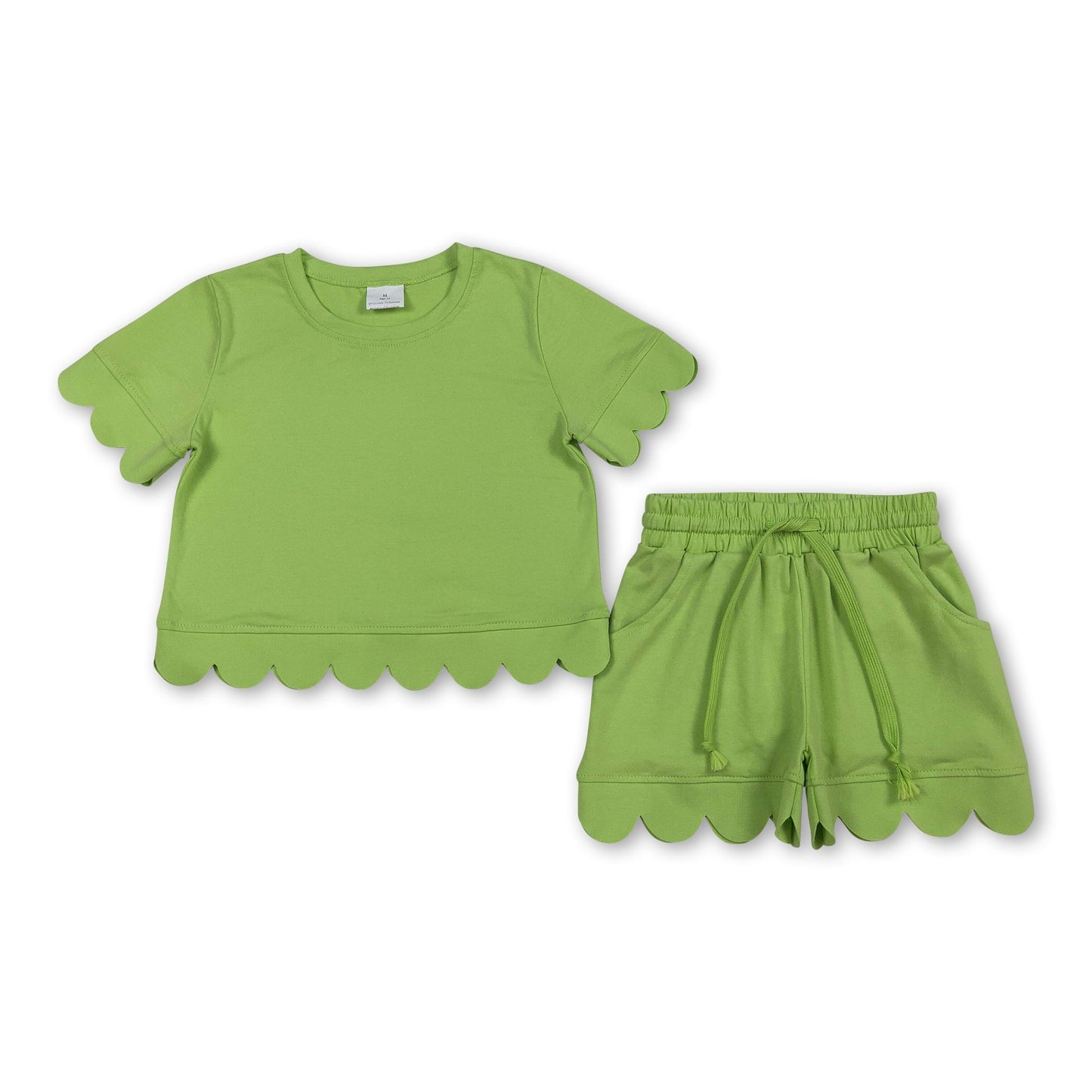 Lime Green Short sleeves lime green scallop top shorts girls summer outfit