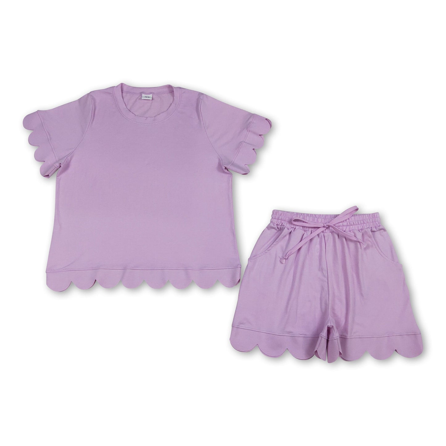 Lavender Solid scallop top shorts adult women summer outfits