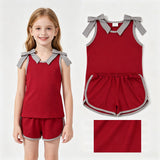 Sleeveless grey bow maroon top shorts team girls outfits