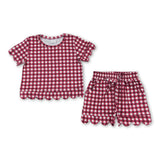 Short sleeves plaid scallop top shorts girls team outfits