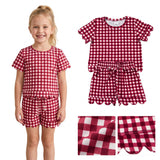 Short sleeves plaid scallop top shorts girls team outfits