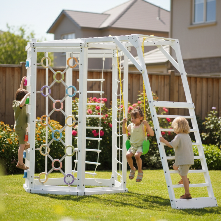 Three Little Tots Hawthorn XL Octagon Outdoor Jungle Gym - White
