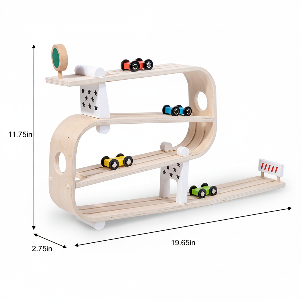Three Little Tots Wooden Car Ramp Racer Montessori Rolling Track Toy for Toddlers, second additional photo