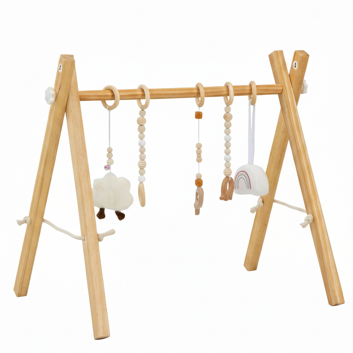 Three Little Tots Lilac Wooden Baby Gym Montessori Infant Play Gym with Hanging Toys, alternate angle
