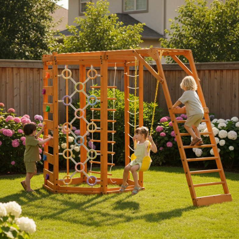 Three Little Tots Hawthorn XL Octagon Outdoor Jungle Gym - Natural