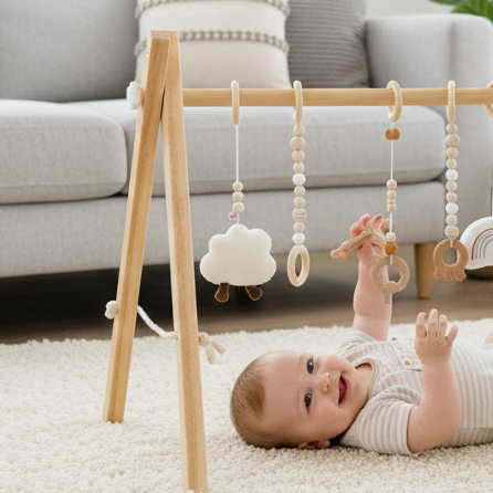 Three Little Tots Lilac Wooden Baby Gym Montessori Infant Play Gym with Hanging Toys, additional product photo