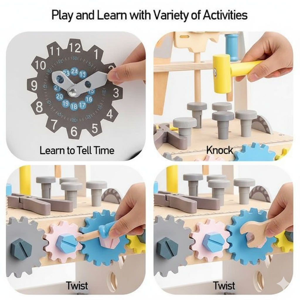 Three Little Tots Wooden Tool Walker Multi-Activity Learning Wagon for Toddlers, extra product detail
