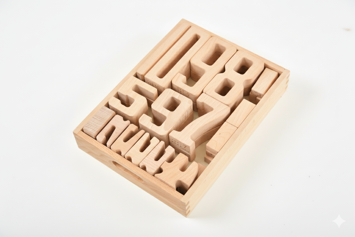 Three Little Tots Montessori Wooden Number Height Blocks Self-Correcting Math Learning Set, alternate angle