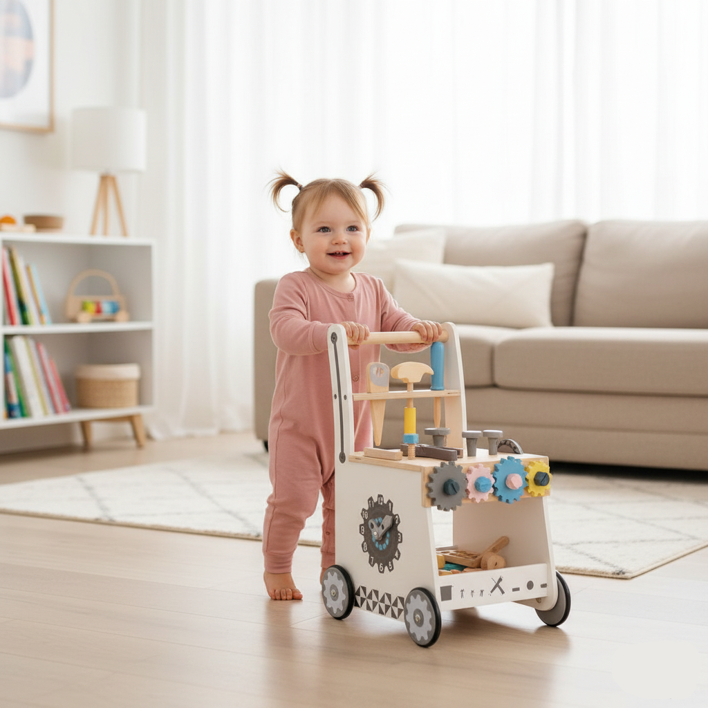 Three Little Tots Wooden Tool Walker Multi-Activity Learning Wagon for Toddlers, additional product photo