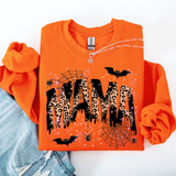Three Little Tots Halloween Mama Mom Mama Leopard Halloween Spooky Season Boo Halloween Sweatshirt, in Orange