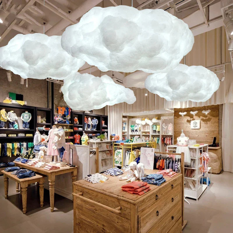 Creative White Cotton Cloud Pendant Lamp - Perfect for Kids' Room, Coffee Room, and Girl's Bedroom Decor - LED Hanging Lights with Unique Lightning Design