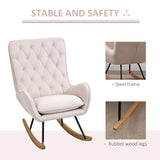 HOMCOM Mid-Century Fabric Nursery Rocker in Cream White