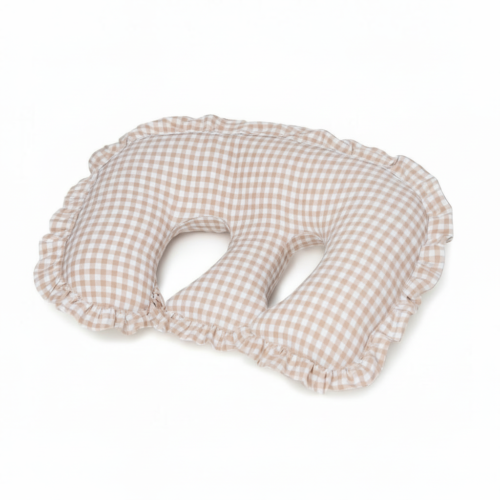 Beige Ruffle Gingham Twins Nursing Pillow Cover