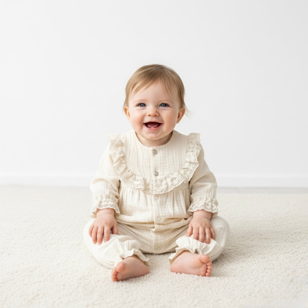 Three Little Tots Emilia Ruffle Muslin Romper
