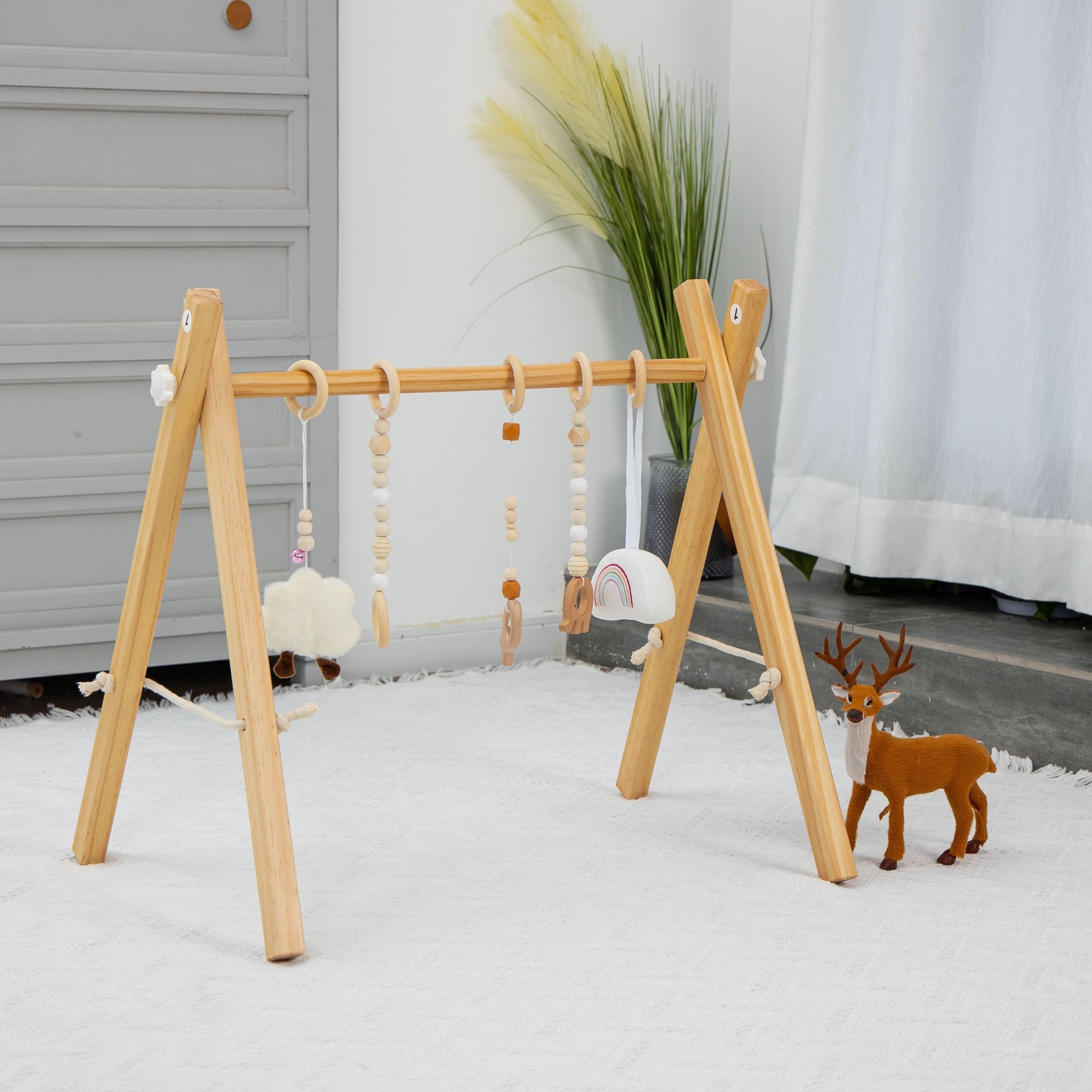 Three Little Tots Lilac Wooden Baby Gym Montessori Infant Play Gym with Hanging Toys, additional view