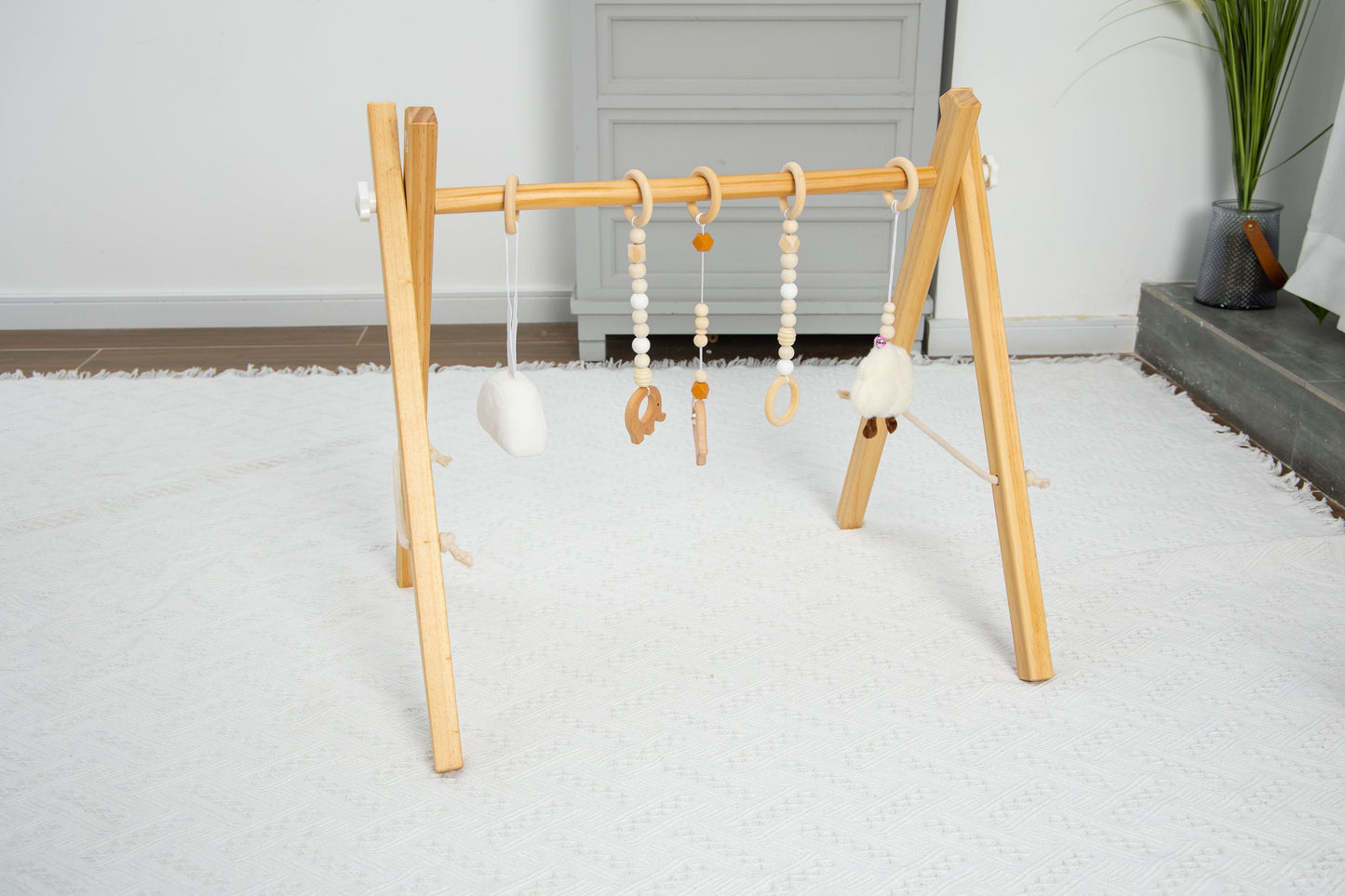 Three Little Tots Lilac Wooden Baby Gym Montessori Infant Play Gym with Hanging Toys, second additional photo