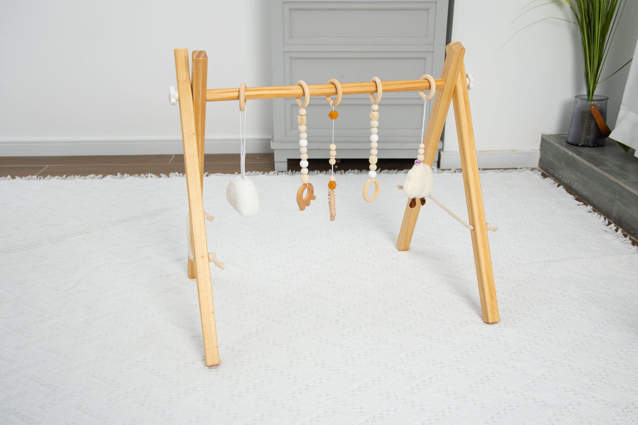 Three Little Tots Lilac Wooden Baby Gym Montessori Infant Play Gym with Hanging Toys, second additional photo