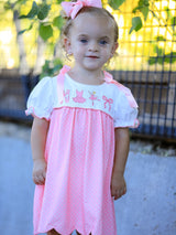 Fall Pink Ballet Embroidery Bow Polka Dot Dress