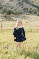 Navy Peter Pan Collar Pleated Skirt Set