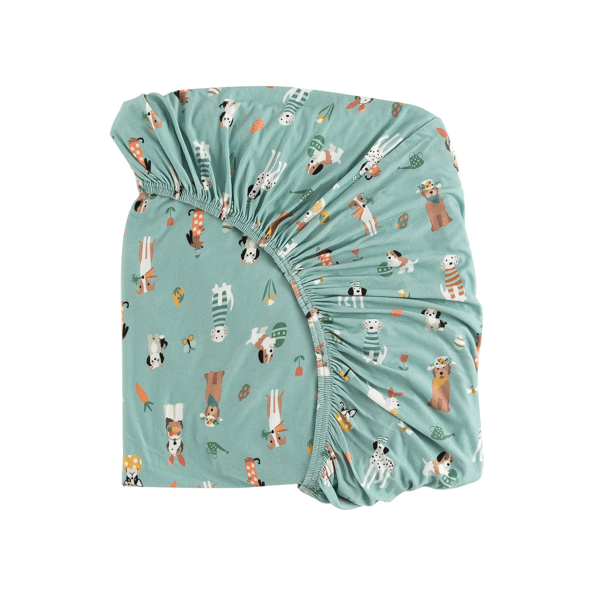 Three Little Tots Puppy Egg Hunt Crib Sheet - Aquamarine
