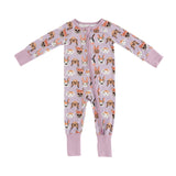Children's onesie with animal pattern on a white background