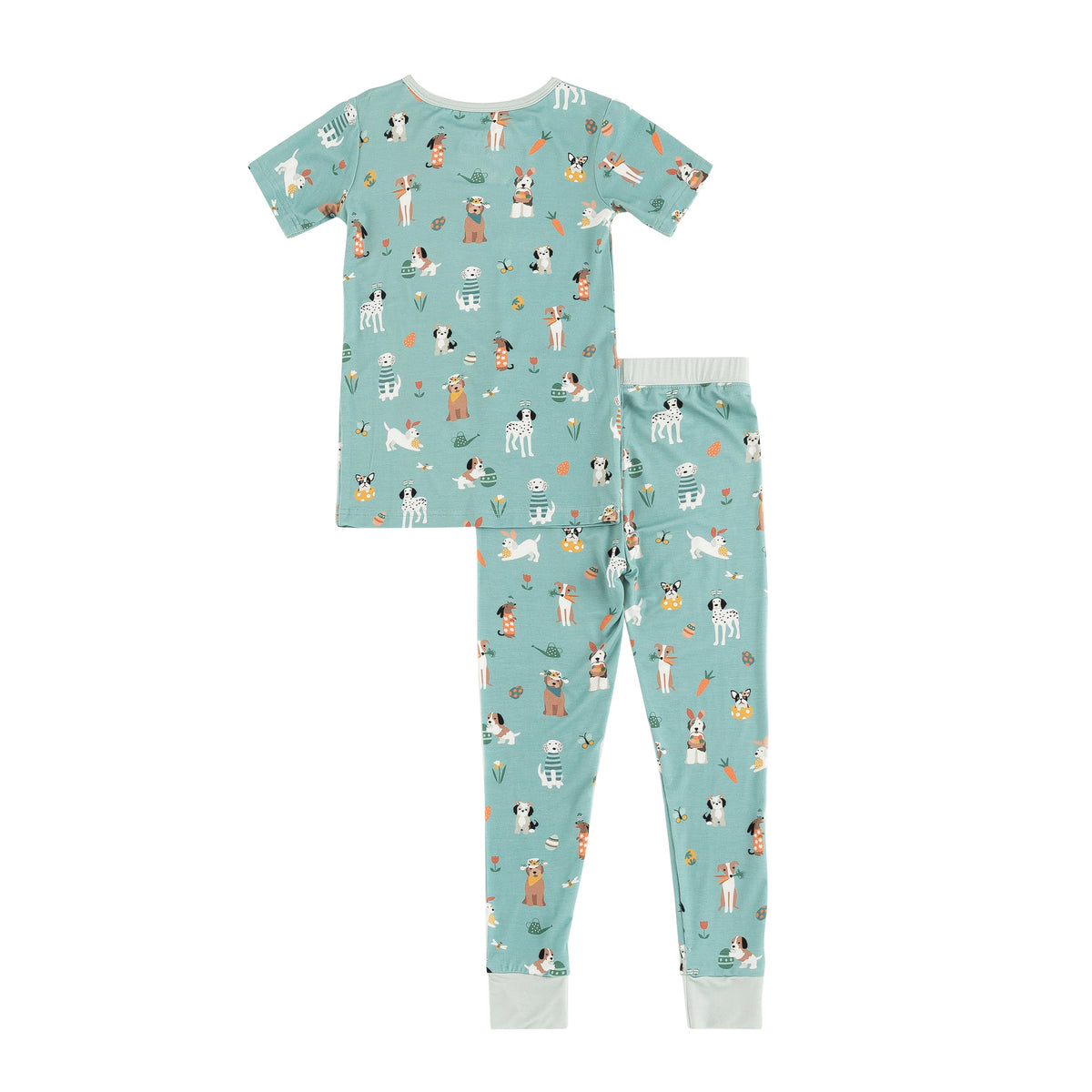 Three Little Tots Puppy Egg Hunt Short Sleeve PJ - Aquamarine, another angle