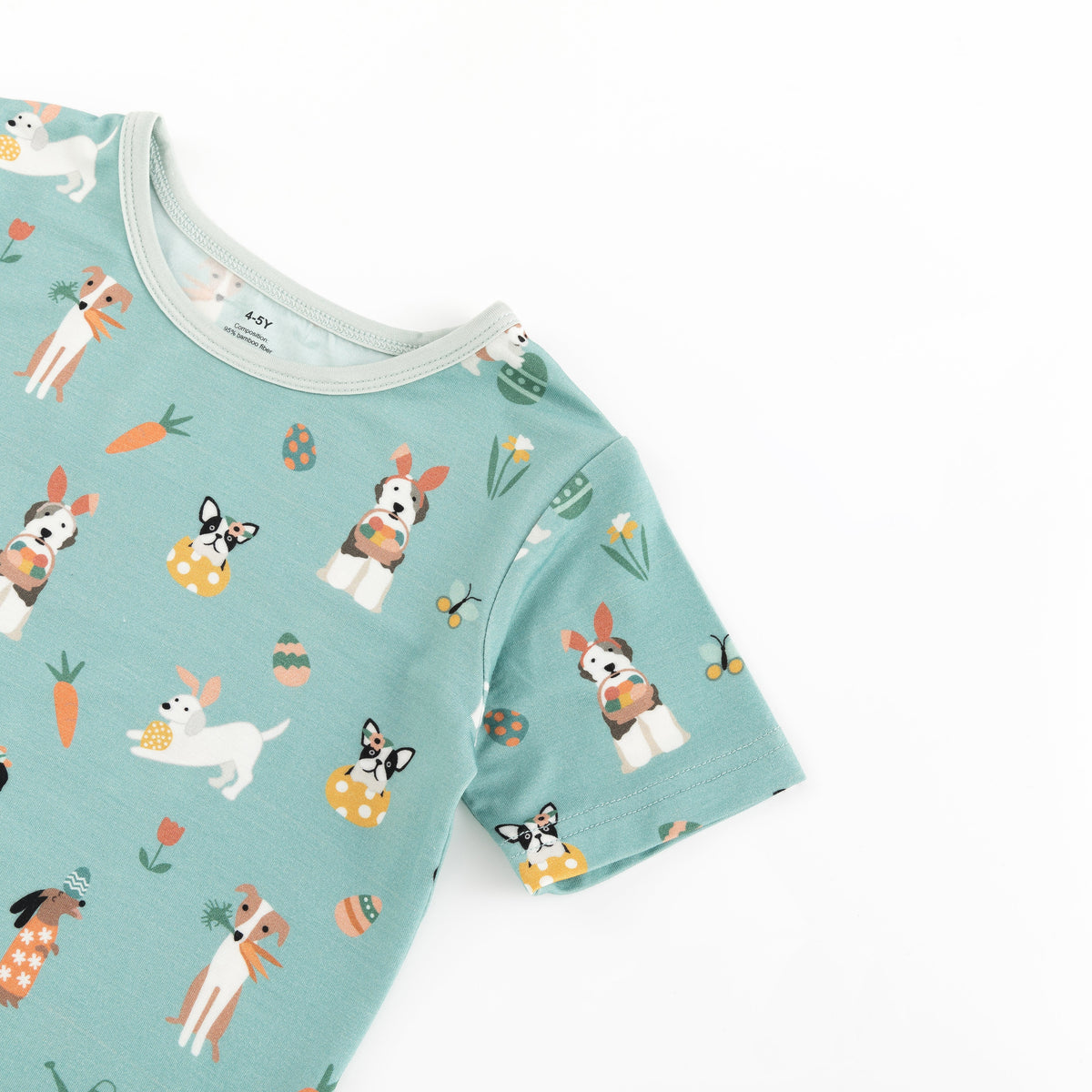Three Little Tots Puppy Egg Hunt Short Sleeve PJ - Aquamarine, additional view