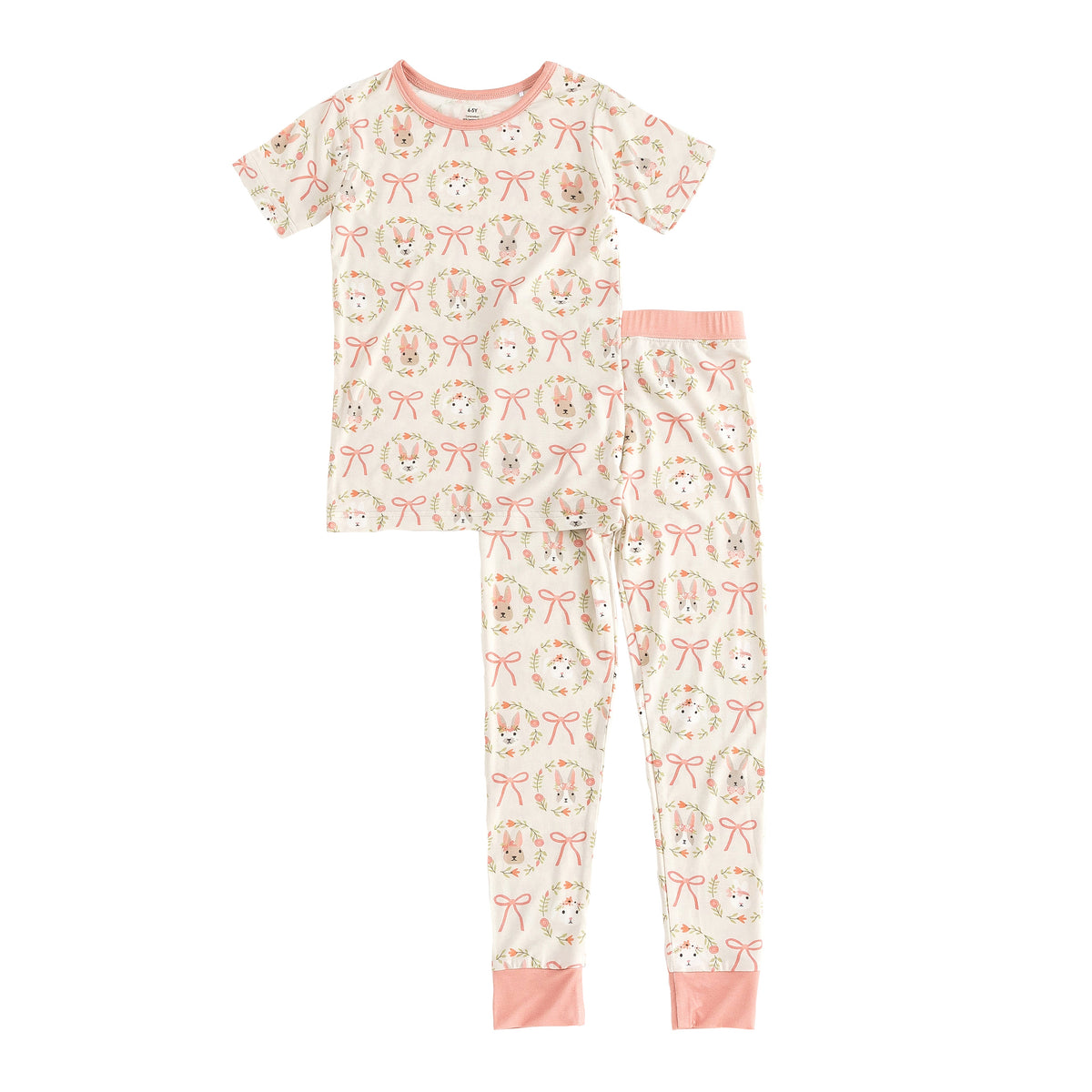 Three Little Tots Bows and Bunnies Short Sleeve PJ - Pink
