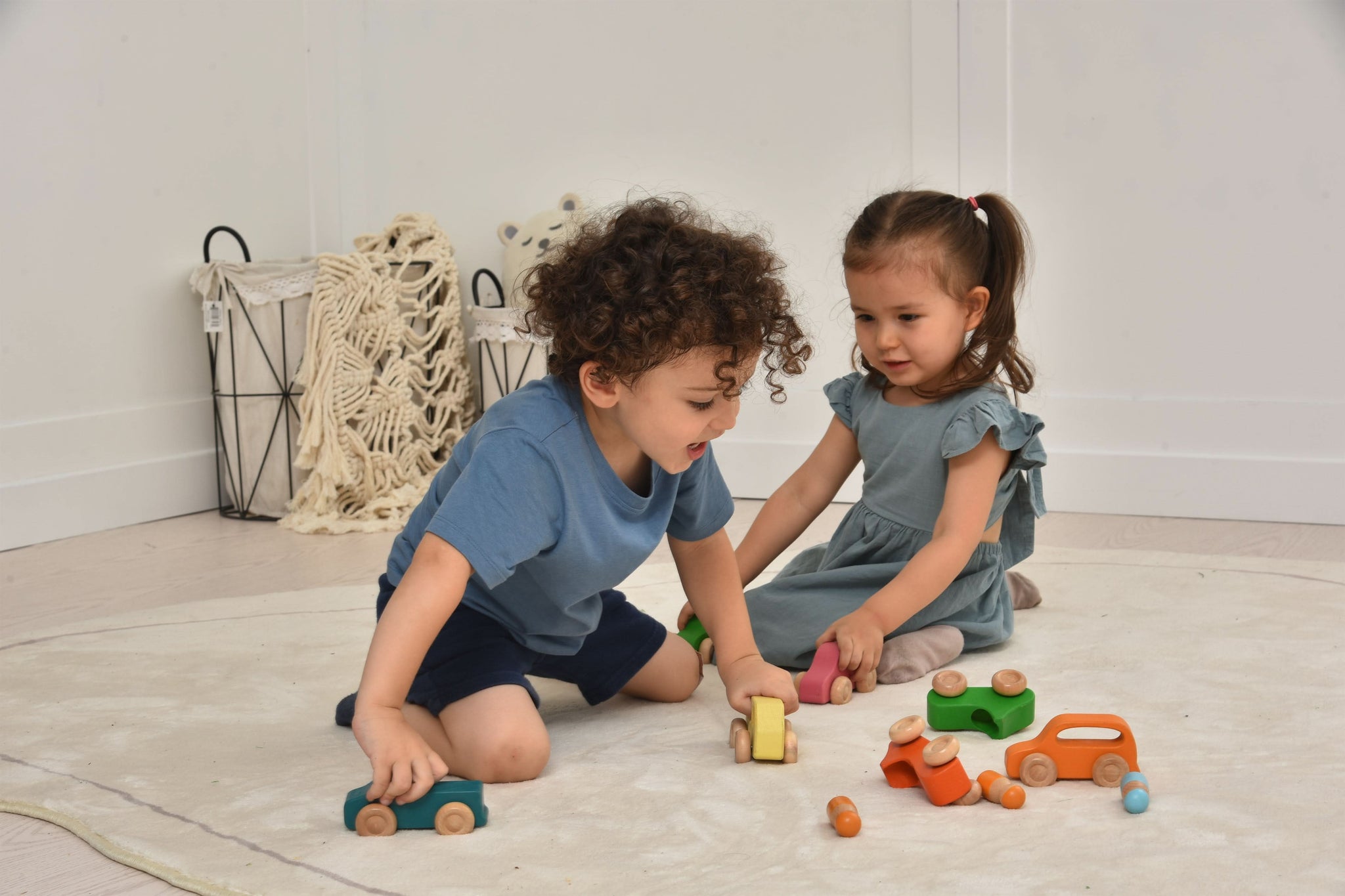 Three Little Tots Wooden Car Toy set - 10 Piece Set, alternate angle