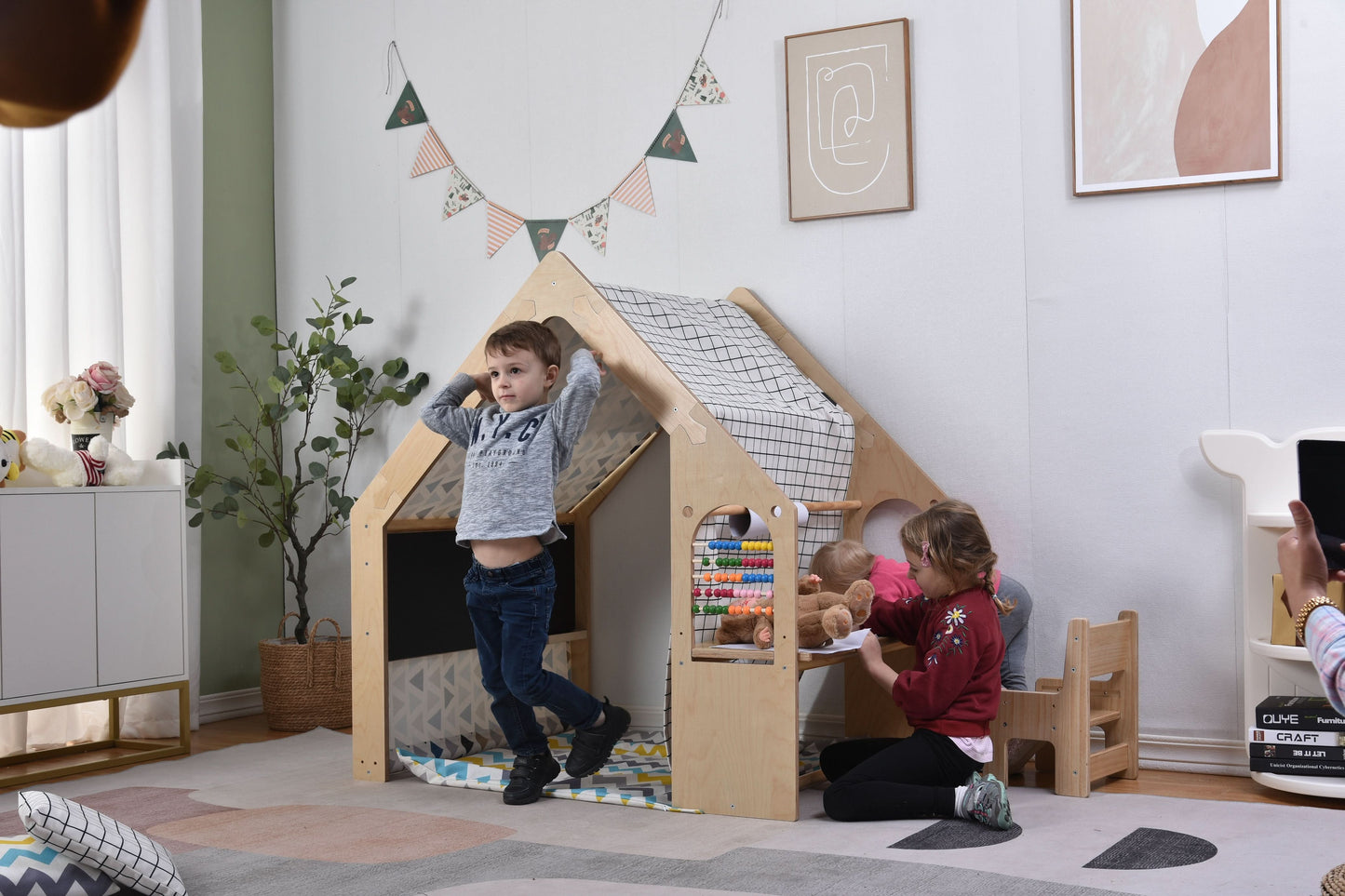 Three Little Tots Flair Playhouse and Sensory Desk - Black and White, additional product photo