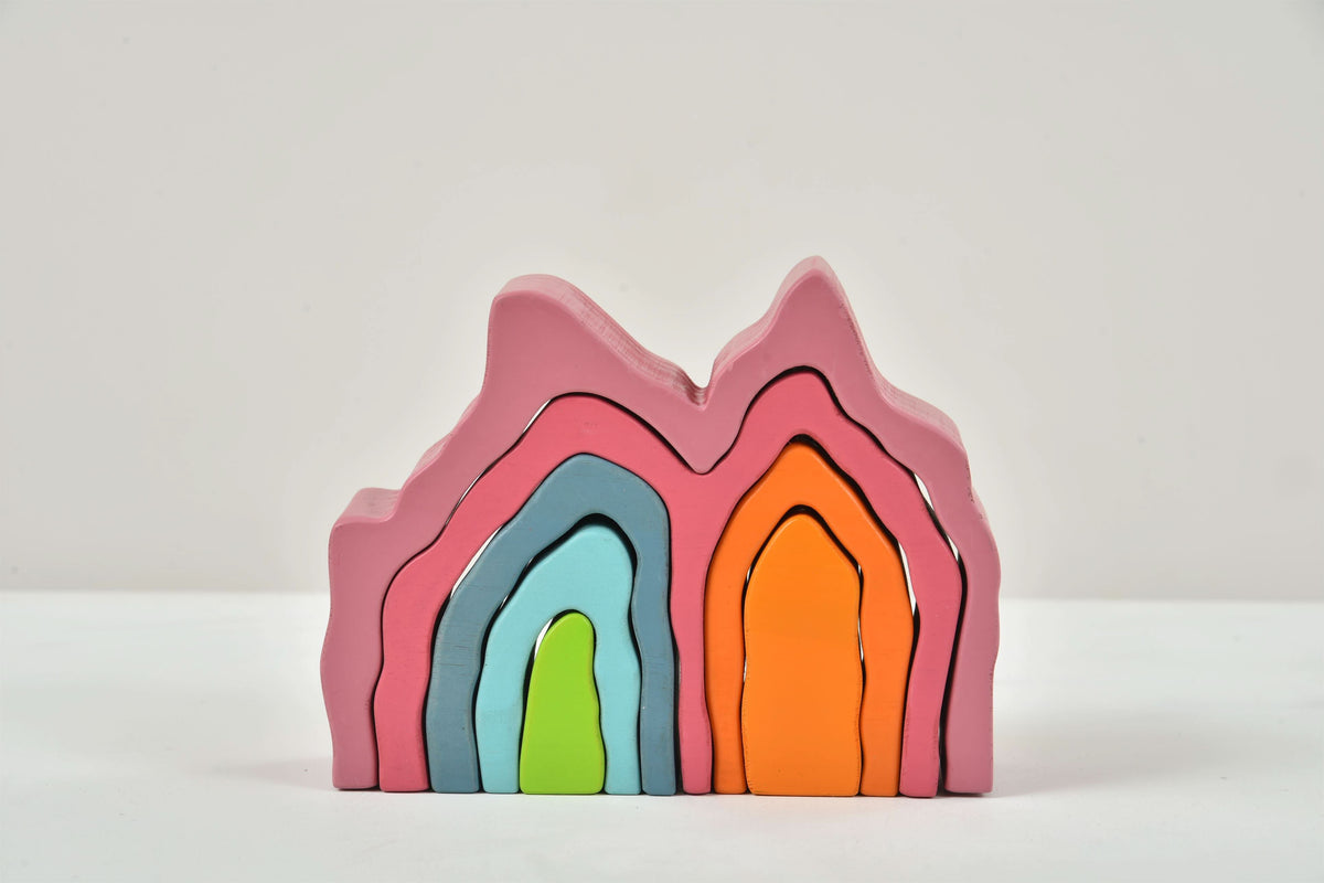 Three Little Tots Wooden Mountain Rainbow Stacker Toy Puzzle Blocks, alternate angle