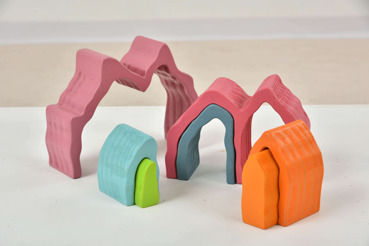 Three Little Tots Wooden Mountain Rainbow Stacker Toy Puzzle Blocks, additional view