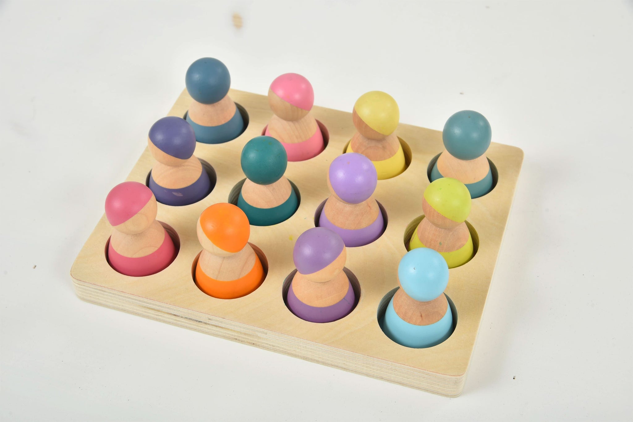 Three Little Tots Wooden Rainbow Peg Dolls Figures 12 Piece Set