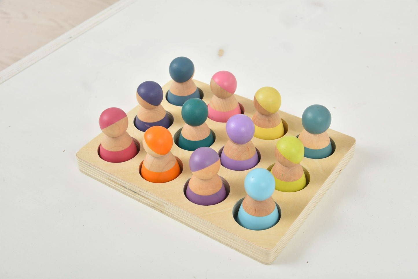 Three Little Tots Wooden Rainbow Peg Dolls Figures 12 Piece Set, second additional photo