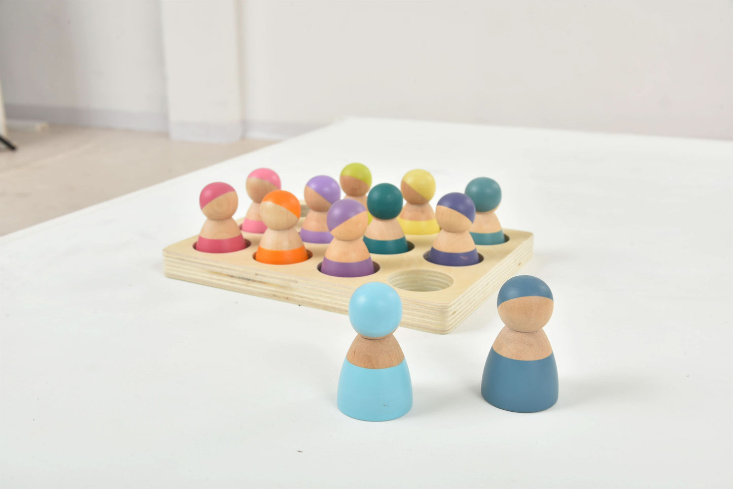 Three Little Tots Wooden Rainbow Peg Dolls Figures 12 Piece Set, third additional photo