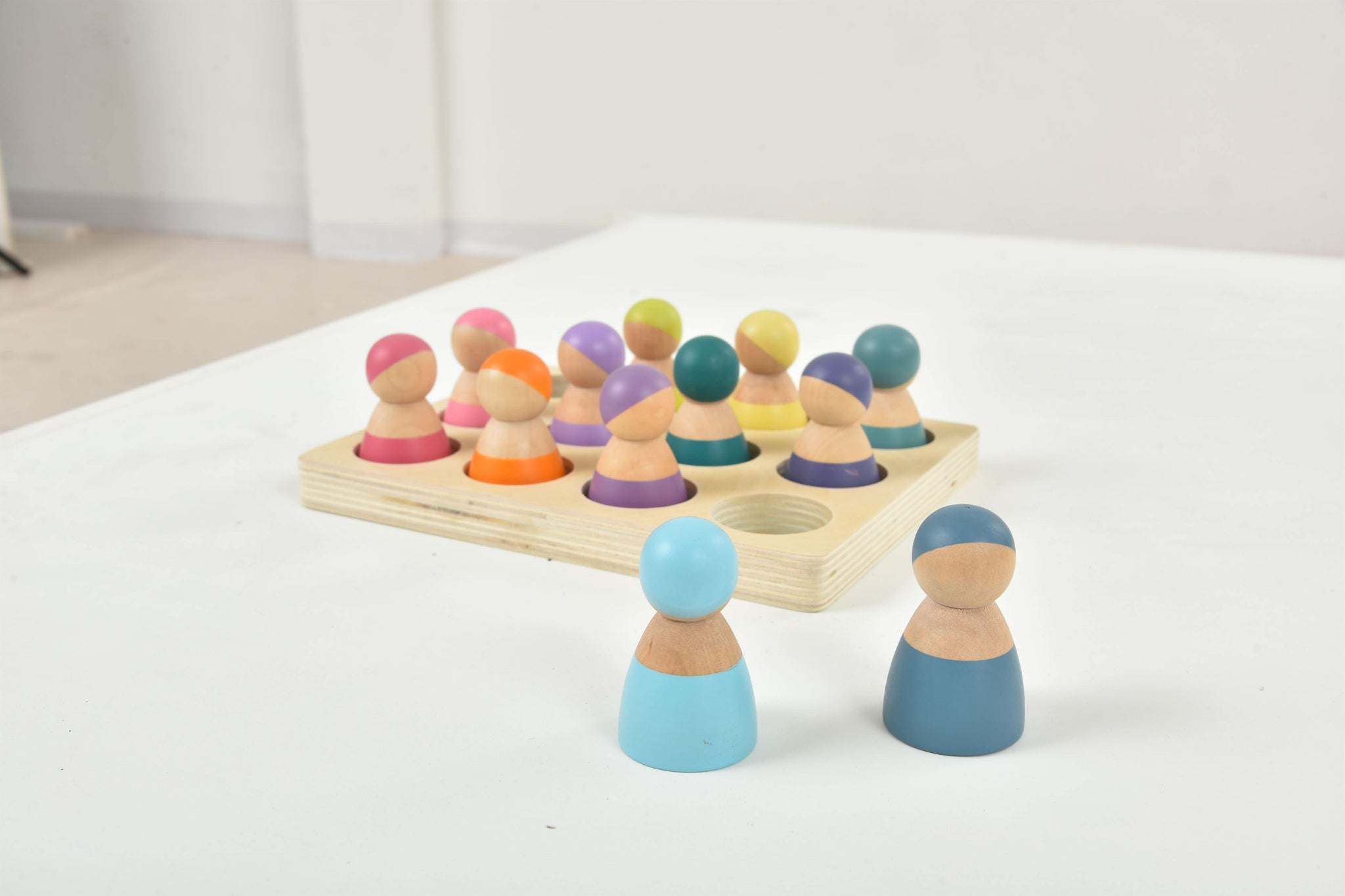 Three Little Tots Wooden Rainbow Peg Dolls Figures 12 Piece Set, third additional photo