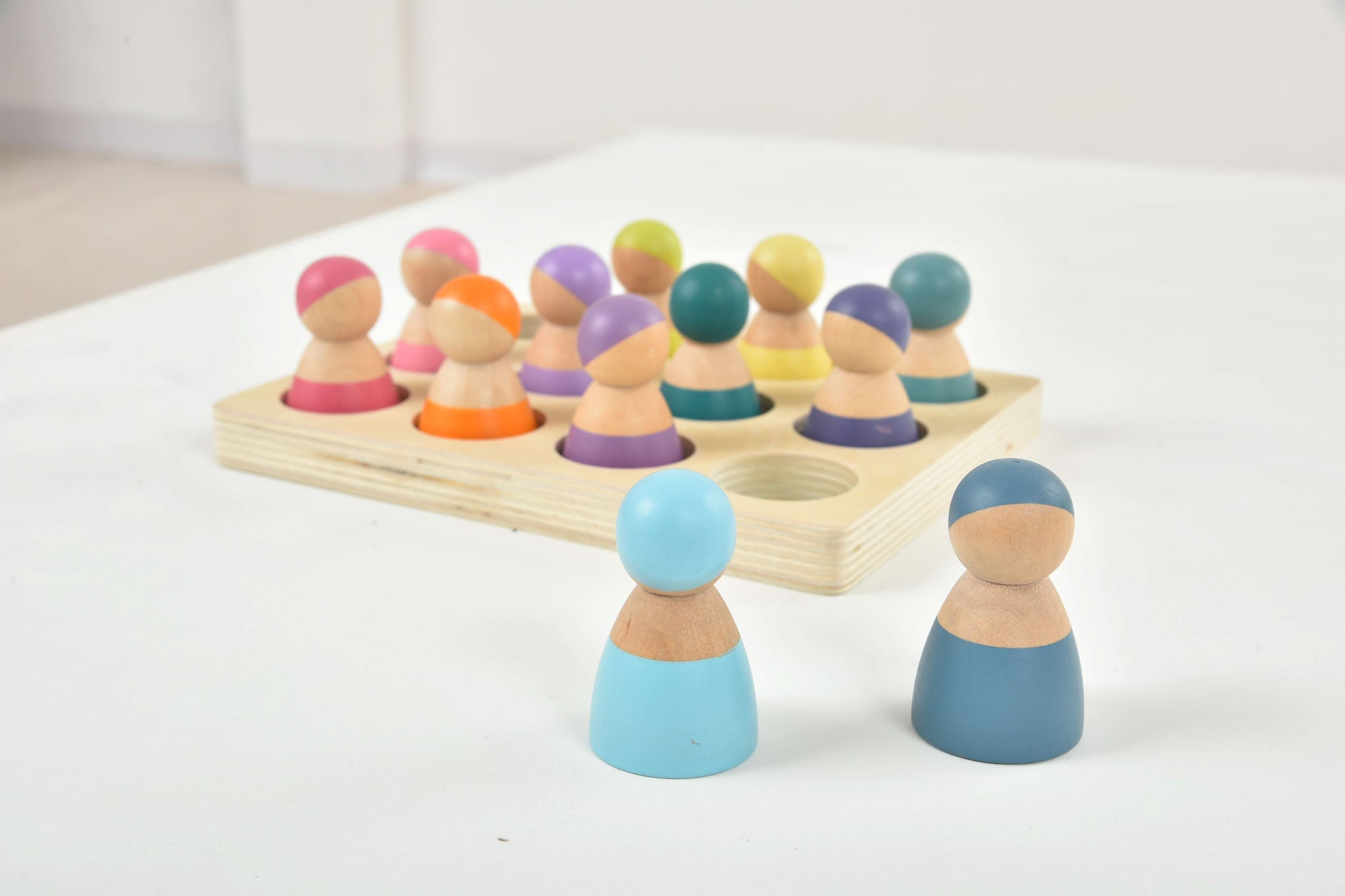 Three Little Tots Wooden Rainbow Peg Dolls Figures 12 Piece Set, fourth additional photo