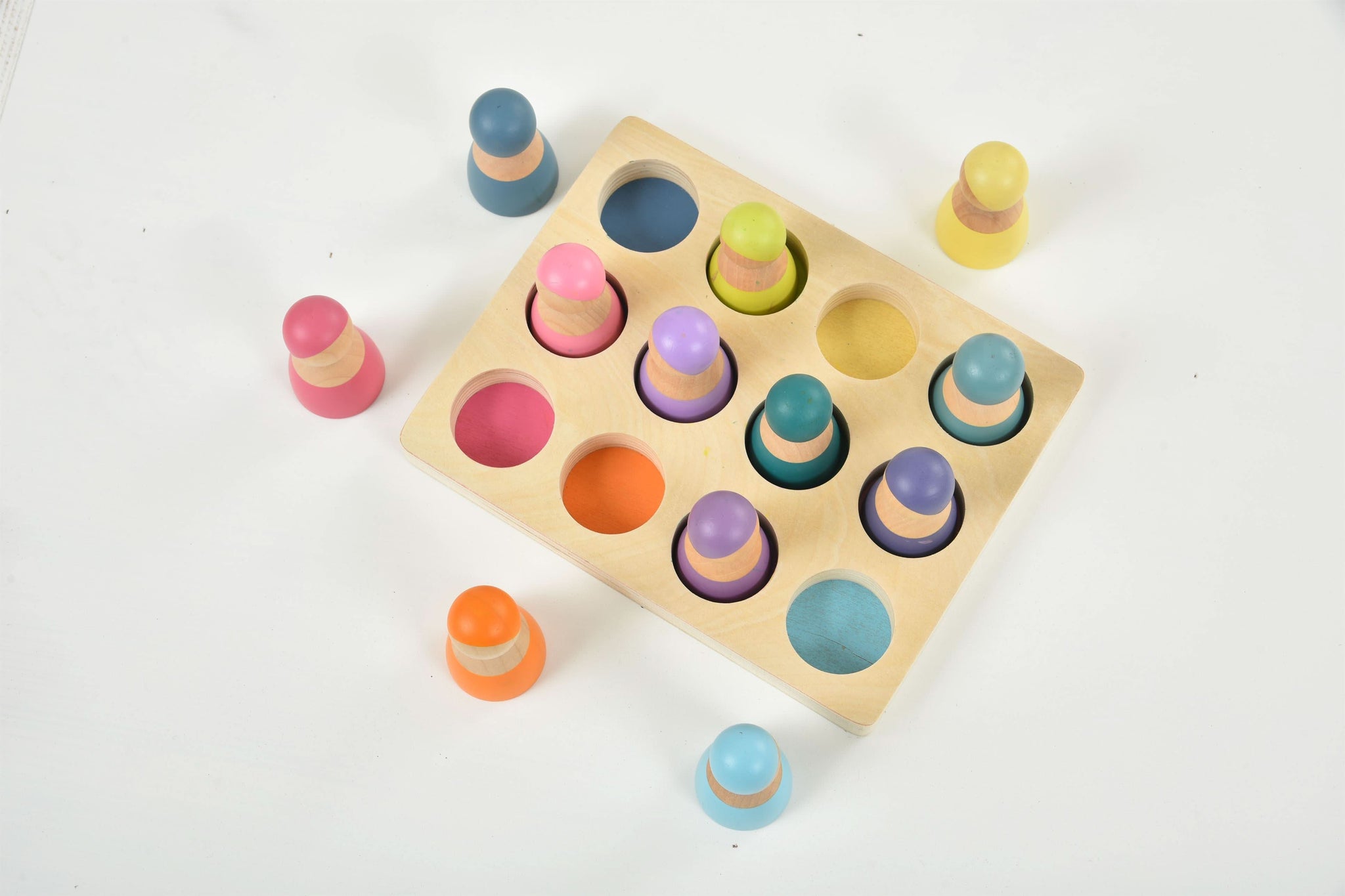 Three Little Tots Wooden Rainbow Peg Dolls Figures 12 Piece Set, sixth additional photo
