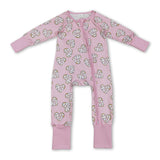 Long sleeves heart donuts baby girls Valentine's romper