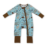 Little cowboy bull skull western baby boy zipper romper