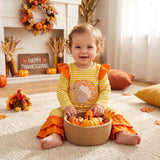 Stripe turkey embroidery girls Thanksgiving romper