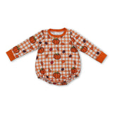 Long sleeves pumpkin plaid leaves baby fall romper