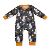 Long sleeves ghost candy corn boy Halloween romper